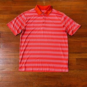 Nike Polo Shirt Men M Orange Stripe Tour Performance Core Tech Dri Fit Golf
